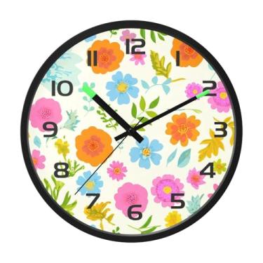 Imagem de CEBUGI Relógio de parede com luz noturna de 30,5 cm que brilha no escuro com sensor de voz, flores coloridas, relógios de parede operados por bateria para decoração de quarto e sala de estar