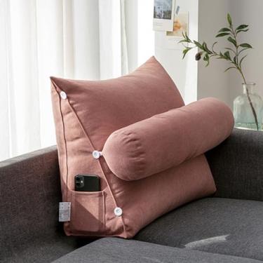 Imagem de CYTJHMD Almofada de cunha, almofada triangular com suporte para as costas ajustável, almofada de encosto de sofá-cama, almofada de leitura para livros, jogos ou assistir TV, rosa, 45 x 45 x 20 cm