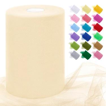 Imagem de JeogYong Rolos de tecido de tule marfim 15 cm por 100 metros tecido de malha de poliéster fita de tule para saias tutu, embrulho de presente, decoração de aniversário/festa/casamento, artesanato faça
