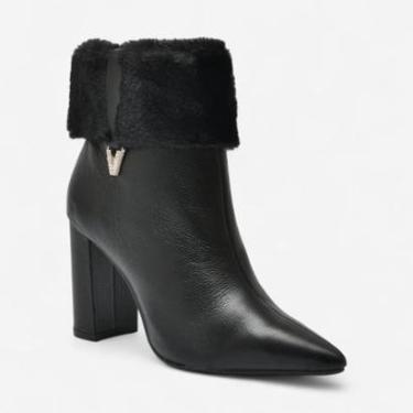 Imagem de Bota Via Marte Cano Curto Com Pelinho Em Couro Preta-Feminino