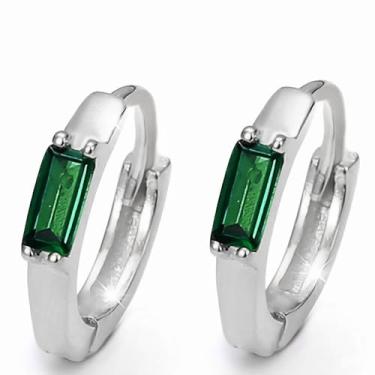 Imagem de Brincos de argola minimalistas retangulares verdes de zircônia cúbica joias modernas para mulheres, One, Metal, Zircônia cúbica