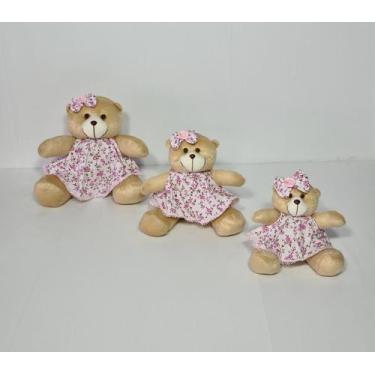 Imagem de Kit Trio De Ursinhos Para Nicho Ursa Milla Caramelo Rosa Floral  - Pol