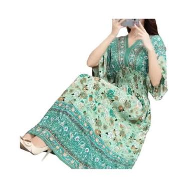 Imagem de Saia Longa Casual Elegante De Verão Com Estampa E Decote Em V Retro Bo