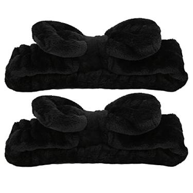 Imagem de Cryfokt Faixa de Cabelo Macia Ajustável para Maquiagem Preta Com Laço para Uma Experiência Doce de Cuidados Com a Pele, 2 Peças para Tomar Banho e Lavar o Rosto, Imitação de lã