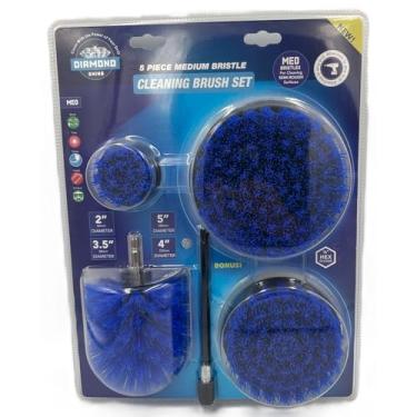 Imagem de Diamond Shine Conjunto de 5 escovas de cerdas médias com haste de extensão, acessórios de limpeza elétrica de nylon azul para banheiro, cozinha, carro, limpeza externa, vários tamanhos de 5 a 12 cm