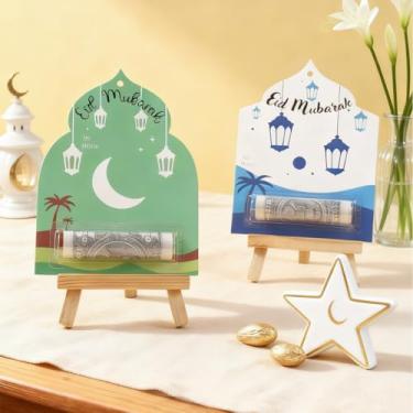 Imagem de 6 peças de cartões de suporte de dinheiro Eid Mubarak, enfeites de envelopes de dinheiro do Ramadã para presentear dinheiro, cheques, batons com capa de plástico e adesivo para festa infantil