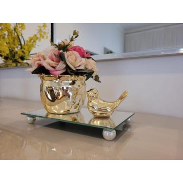 Imagem de Bandeja Espelhada 12x20cm com pés de Perola ou acrílico Ideal para Lav