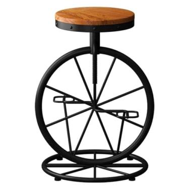Imagem de WYNSJDBB Cadeira de bar ajustável em altura banqueta de ferro retrô industrial design de roda cadeira de bar madeira maciça assento giratório banco de bar retrô americano banquinho de bar
