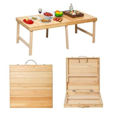 Imagem de Zupemo Mesa de piquenique dobrável de madeira, mesa de piquenique baixa portátil para uso externo com pernas de 41 cm para assentos no chão, praia, acampamento, churrasco, quintal, assentos de 122 x