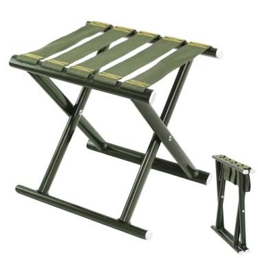 Imagem de Banqueta dobrável resistente, com estrutura de aço para adultos, banco portátil verde militar com capacidade de 181 kg, pés antiderrapantes para acampamento ao ar livre, caça, pesca, jardinagem