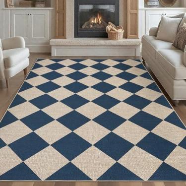 Imagem de GarveeHome Tapete quadriculado de juta fácil 25,5 x 30,5 cm, lavável à máquina, antiderrapante, resistente a manchas, ambientes internos e externos, para sala de estar, quarto, cozinha, jantar, pátio