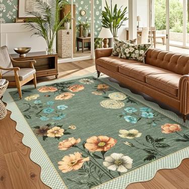Imagem de GarveeHome Tapetes florais laváveis 22 x 30 cm, tapetes antiderrapantes para sala de estar, 22 x 30 cm, tapete macio para quarto, resistente a manchas, boho com traseira de borracha para sala de