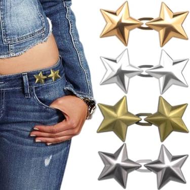 Imagem de 4 pares de botões de estrela ajustáveis para jeans soltos, fivelas de cintura de calça sem costura, bonito fecho removível para jeans, calças, saias, mangas - prata, ouro, preto, bronze