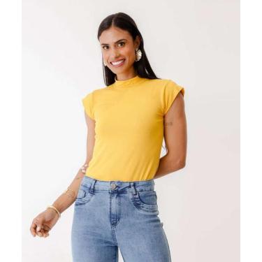 Imagem de Blusa Feminina Básica Manga Curta Marisa-24038, Amarelo, GG
