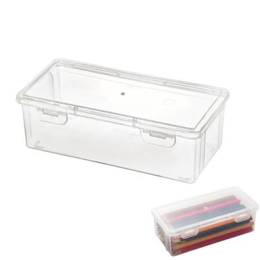 Imagem de Caixa de armazenamento transparente de grande capacidade com tampa segura, organizador empilhável para escritório e materiais de arte
