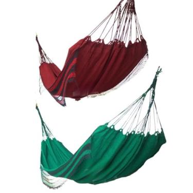 Imagem de Kit 2 Rede De Descanso Casal Resistente Grande Algodão Artesanal 2,60 m x 1,52 m (1 VERDE 1 VERMELHO)