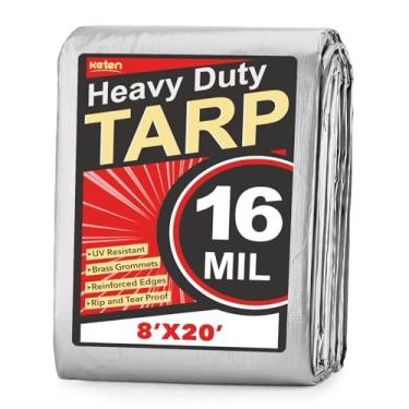 Imagem de Keten Lonas resistentes à prova d'água 20 x 20 pés, extra grossas 16 mm, resistente a rasgos e desbotamento, bloqueio UV, lona externa com ilhós reforçados para telhado, acampamento, pátio, piscina