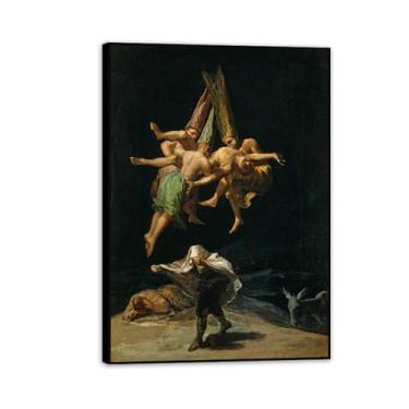 Imagem de Arte de parede Francisco Goya, Witches in Flight, 1797-1798, impressão em tela famosa reprodução de pinturas a óleo abstratas emolduradas para decoração de casa 55 x 40 cm (22 x 16 polegadas) moldura
