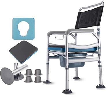 Imagem de WYNSJDBB Cadeira de cabeceira resistente, liga de alumínio, vaso sanitário dobrável para adultos, assento de vaso sanitário, cabeceira, banheiro, com ajuste de altura de cinco velocidades