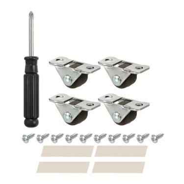 Imagem de Mini roda de rodízio fixa 1,3 cm, pacote com 4 rolos rígidos de plástico macio com parafusos de placa superior de metal para carrinho pequeno de móveis, marrom