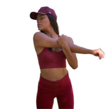 Imagem de Conjunto Fitness Legging e Top para Academia - Jinkingstore, Bordô, G