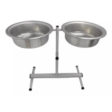 Imagem de Comedor Bebedor Regulável Duplo Alumínio Cães Grande 2,5L - O Plano Pe