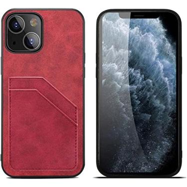 Imagem de EKESA Capa traseira de telefone, capa de couro sintético à prova de choque porta-cartão para Apple iPhone 14 Plus 6,7 polegadas 2022 [proteção de tela e câmera] (cor: vermelho)