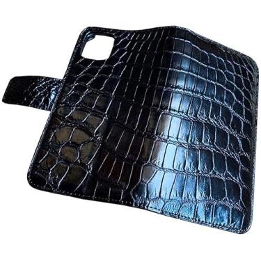 Imagem de EKESA Capa de telefone fólio de negócios de luxo, para Apple iPhone 13/14 Plus/Pro MAX 6.1/6,7 polegadas carteira de couro de crocodilo [porta-cartão] (Cor: Preto, Tamanho: 13Pro)