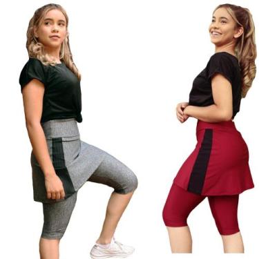 Imagem de Kit com 2 Shorts  Saia Fitness Moda evangélica - Flor do Cerrado, Cinz