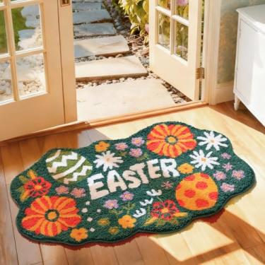 Imagem de Ashler Tapete de banheiro de Páscoa, design de flores e plantas, 66 x 106 cm, tapete de banho macio absorvente antiderrapante para banheiro, porta da frente, sala de estar, verde