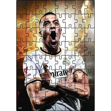 Imagem de Quebra-Cabeça Jogo Infantil Kylian Mbappé 64 Peças MDF 18x26 - Brother