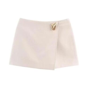 Imagem de Shorts Femininos Casuais De Outono Com Decoração Dourada E Saia-Pantal