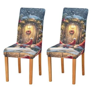 Imagem de SEHANY Conjunto de 2 capas de cadeira de gnomo de Papai Noel para sala de jantar, elástico, removível e lavável, para cozinha, hotel, festa, decoração de Natal