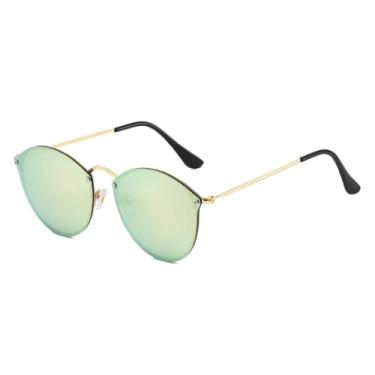 Imagem de Óculos de Sol Clássicos Vintage Redondos Irregulares Femininos e Masculinos Luxo Punk Popular Óculos de Grau com Lentes Espelhadas em Metal (Rosa Espelhado)