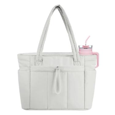 Imagem de JueiXeoy Bolsa feminina acolchoada para enfermeira com porta-copos, compartimento para laptop e bolsa de carrinho para trabalho e viagens, Bege, One Size