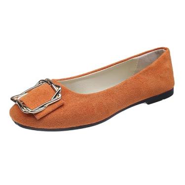 Imagem de Sapatos rasos femininos modernos com detalhe de fivela material de malha macia primavera calçados casuais em vários tamanhos para várias atividades, Laranja, 38