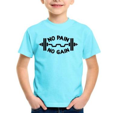 Imagem de Camiseta Infantil No Pain No Gain - Foca na Moda, Azul claro, 6