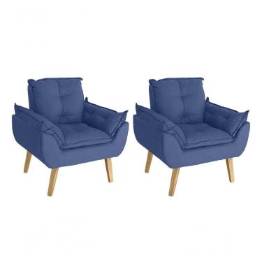 Imagem de Kit 02 Poltrona Cadeira Decorativa Glamour Com Pés Quadrado Azul Marinho