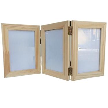 Imagem de Porta-Retrato Articulado 10x15 em Madeira com Vidro – Moldura Ajustável para Mesa e Decoração(Madeira Pinus)