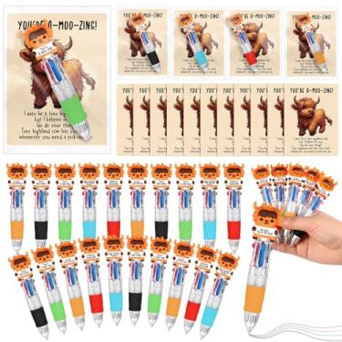 Imagem de Sayglossy 25 conjuntos de canetas multicoloridas de vaca Highland Cow com cartões de apoio 4 em 1, lembrancinhas de festa positivas em massa para funcionários de escritório, colegas de trabalho