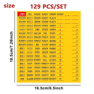 Imagem de Adesivos de caixa de fusíveis, 129 peças, adesivos autoadesivos para disjuntores de identificação visível (amarelo)