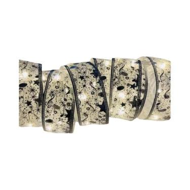 Imagem de Laço De Natal Dourado Com Luzes De Fada Para Decoração De Casa, Festa,