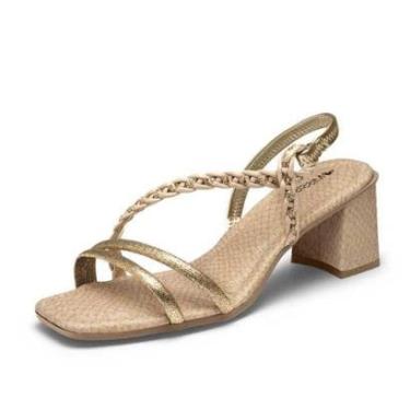 Imagem de Sandália Feminina Mississipi Salto Bloco com Tiras Trançadas Dourada ou Camel-Feminino