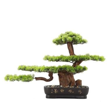 Imagem de Árvore artificial simulação de bonsai de pinheiro acolhedor, ornamentos de estilo chinês, escritório, casa, paisagem, sala de estar, planta verde, decoração de varanda árvore falsa