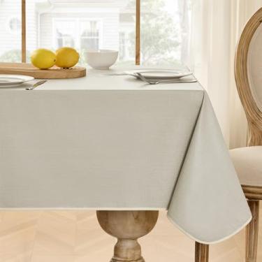 Imagem de Softalker Toalha de mesa de vinil quadrada, toalha de mesa de plástico 100% impermeável, capa de mesa de PVC resistente para piquenique, acampamento, jantar - 137 x 137 cm, bege