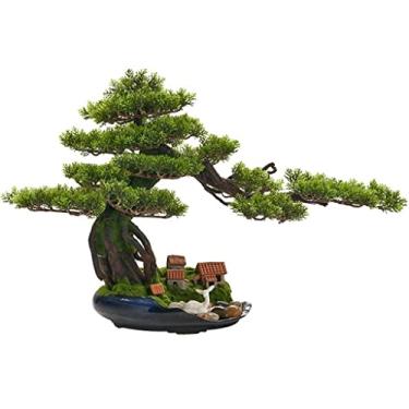Imagem de Bonsai artificial de pinheiro artificial, planta em vaso, simulação de plantas verdes, decoração de casa, escritório, sala de estar, varanda, árvore falsa