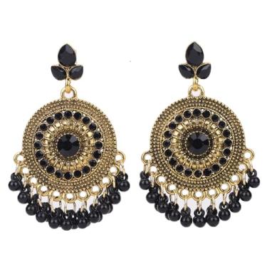 Imagem de fxmimior Brincos de pingente boêmio indiano Jhumki com pingente de candelabro boêmio, folha de cristal, jhumka, cigano, declaração, sino, miçanga, borla, brincos para mulheres, festas, festivais