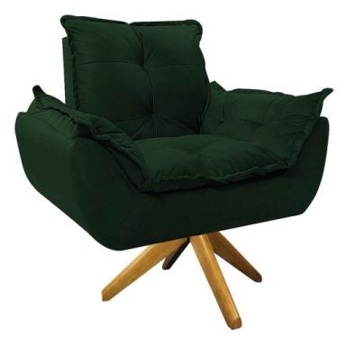 Imagem de Poltrona Opala Base Giratória de Madeira Suede Verde - Doce Sonho Móve