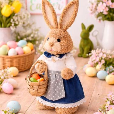 Imagem de Boneca Coelha Enfeite Decoração Páscoa Palha Artesanal 65cm
