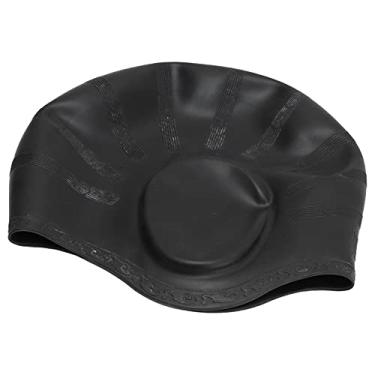 Imagem de Touca de natação de silicone Proteção de ouvido tridimensional ergonômica à prova d'água Chapéu de natação para adultos Homens Mulheres Piscina Treinamento de natação Competição (Preto (touca de